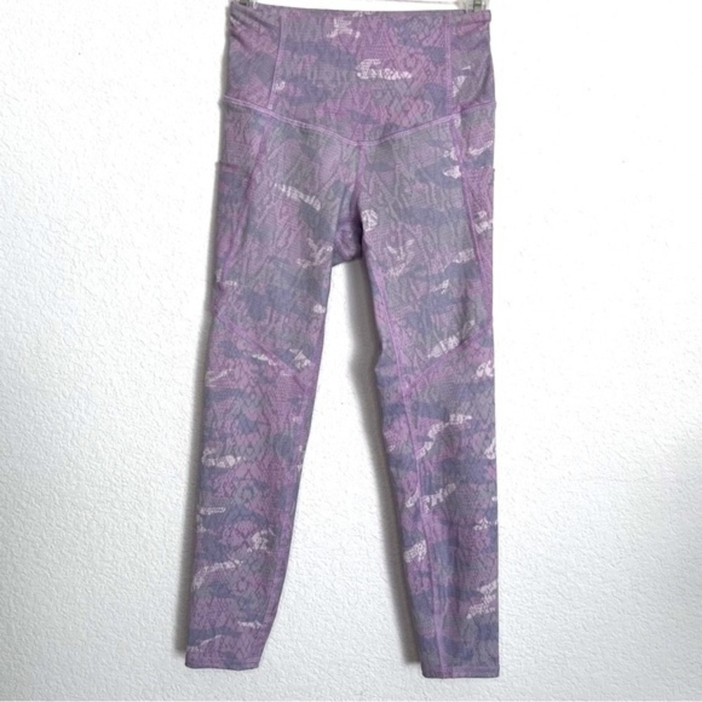 Evolution & Creation Purple Pink Reptile Print Yoga 7/8 Leggings Side Pockets S